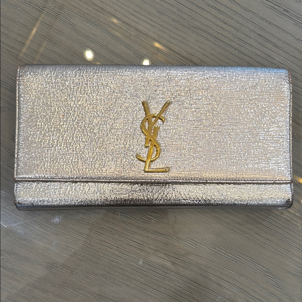 Saint Laurent Silver Textured Clutch